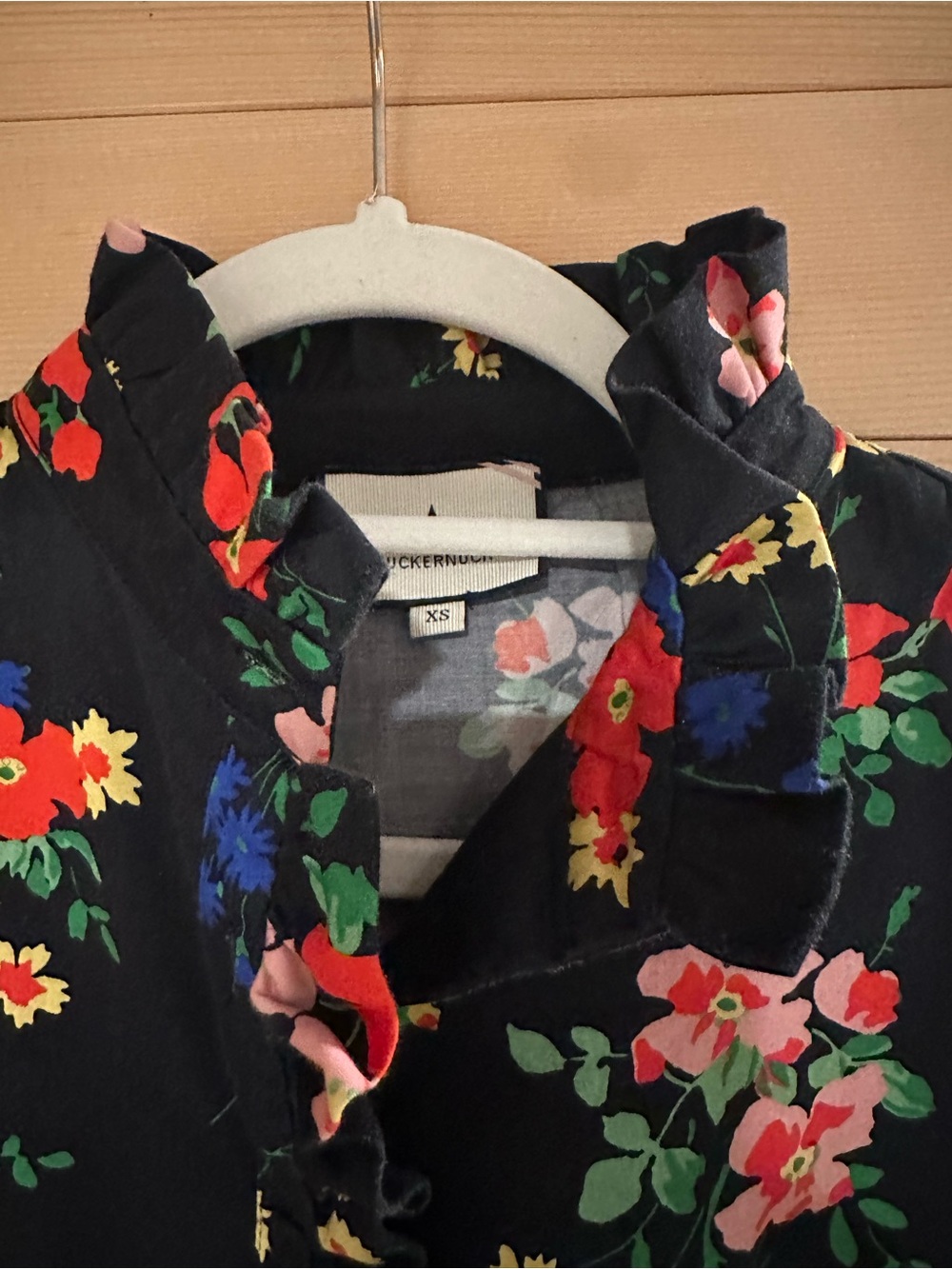 Tuckernuck Tate Dress XS Black Floral Ruffle Neck Dress - Multicolor Blossoms - Picture 2 of 4